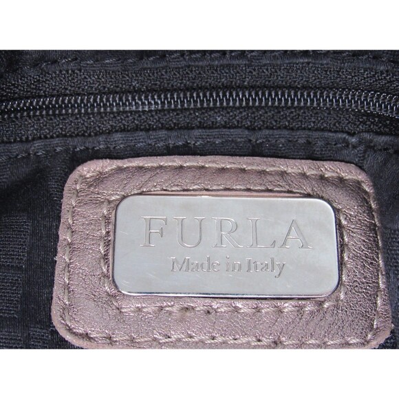 Auth Furla Metallic Bronze Gold Leather Satchel Tote Crossbody Handbag - Picture 13 of 16